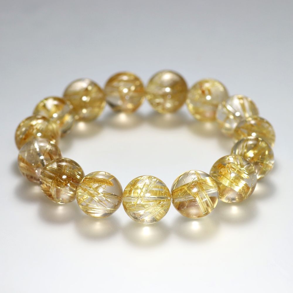 トップクォリティ]ゴールドルチルクォーツブレスレット（約14.5mm玉