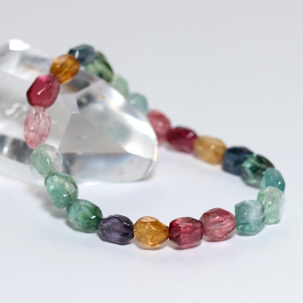 トップクォリティ]マルチカラートルマリンタンブルブレスレット（約9mm