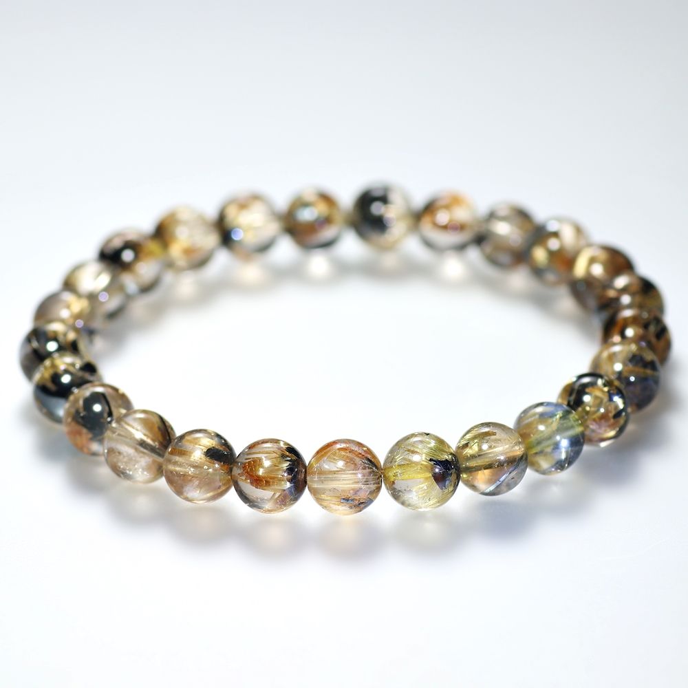 高品質++]太陽放射ルチルクォーツブレスレット（約8mm玉） - 埼玉県