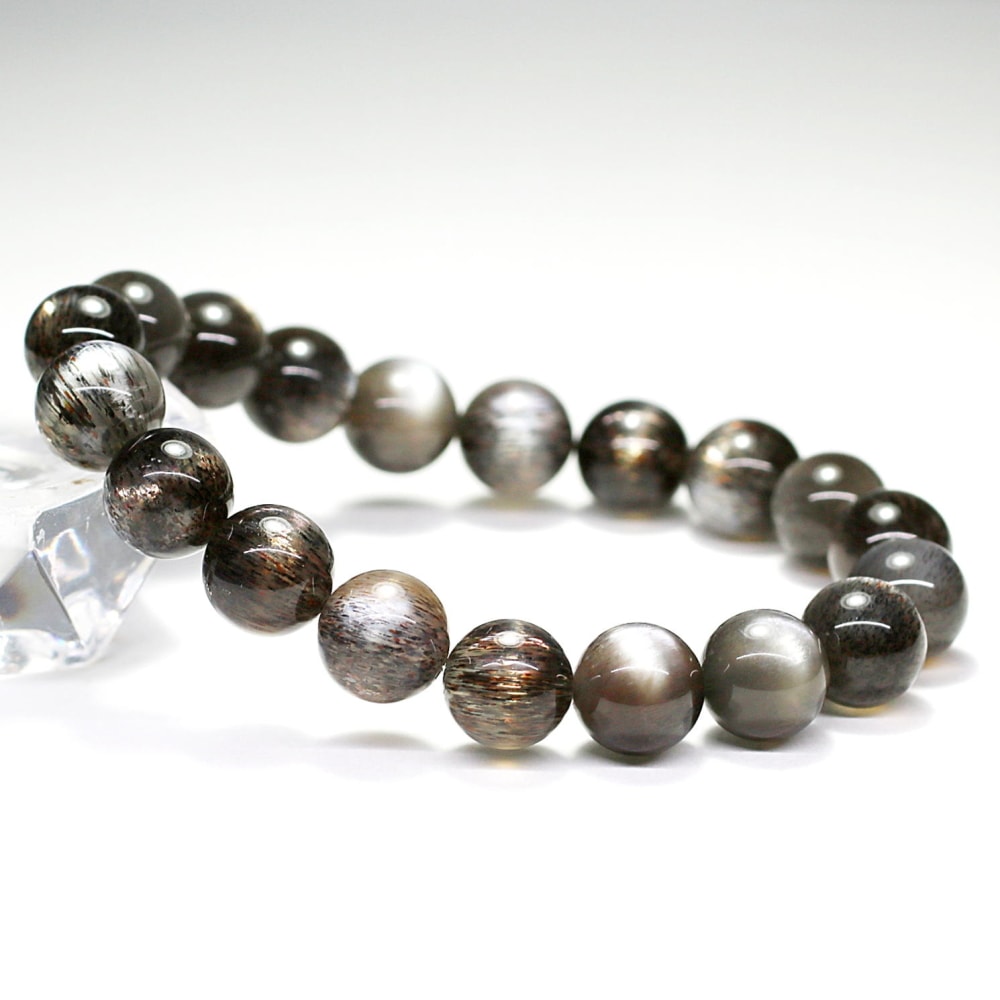 トップクォリティ]ブラックサンムーンストーンブレスレット（約10mm玉