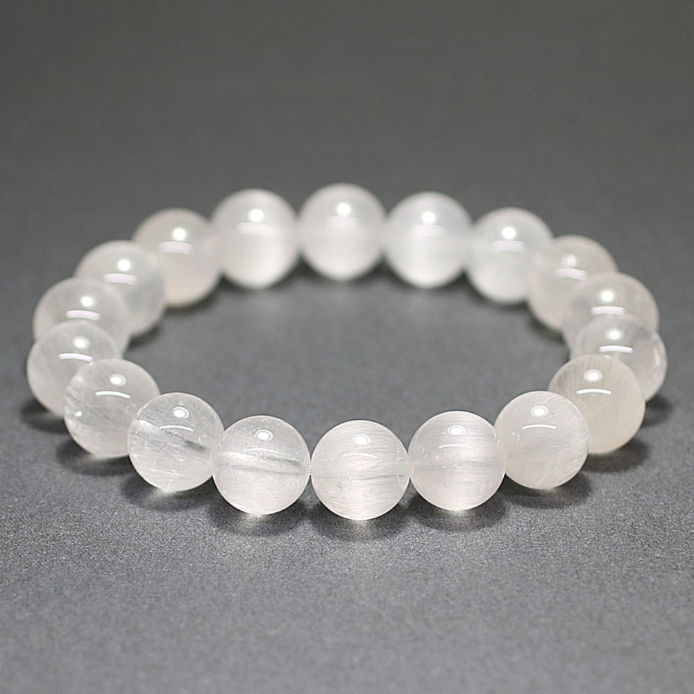 高品質]ホワイトサゲニティッククォーツブレスレット/アンフィボール
