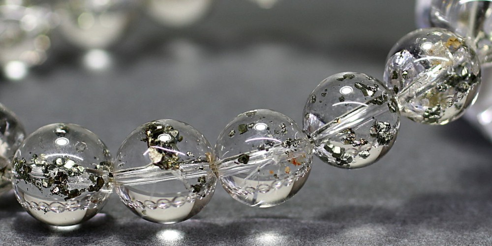 高品質++]パイライトインクォーツブレスレット/黄鉄鉱（約11.5mm玉