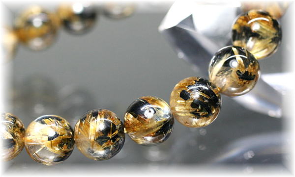 最高品質]放射タイチンルチルクォーツブレスレット（約9mm玉） - 埼玉