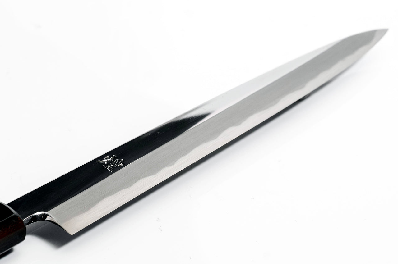 煌 青一鋼 鏡面仕上 黒呂柄 柳刃包丁 – 堺一文字光秀