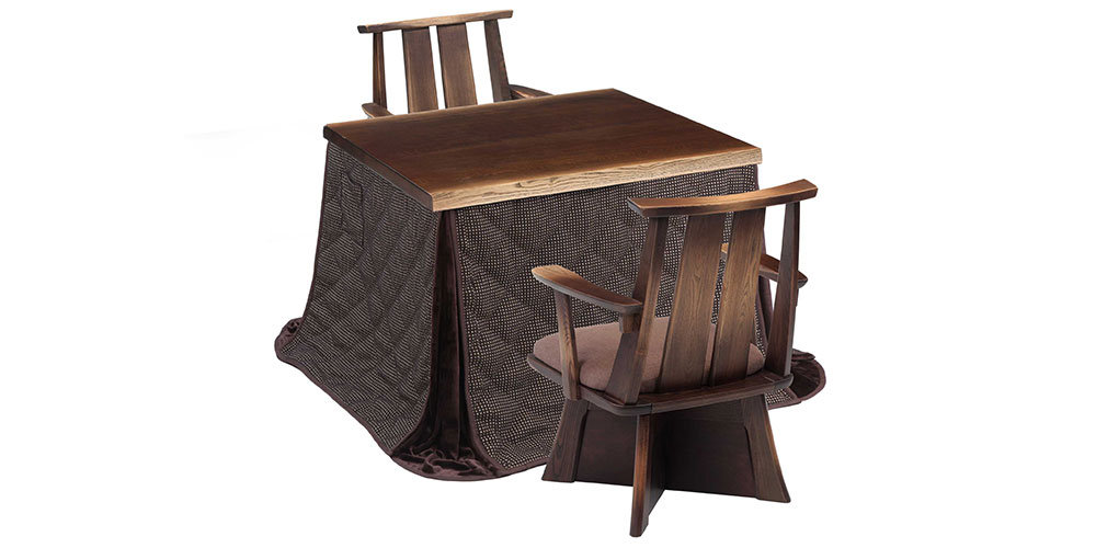 ダイニングこたつ 4点セット「日向 90」幅90cm 長方形テーブル＋肘付