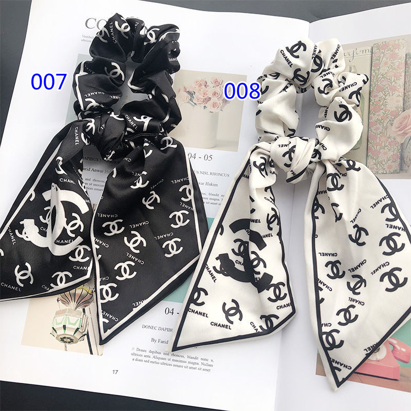 CHANEL リボン付きヘアゴム 黒/白 シャネル CHANEL ヘアアクセサリー