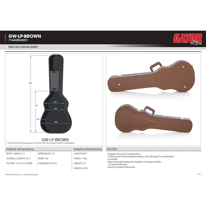 GATOR GW-LP-BROWN (レスポールタイプ対応ハードケース) ｜イケベ楽器