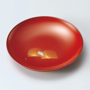 銘々皿 沈金 末広松 古代根来 5枚セット 木製漆塗り 取り皿・小皿 12