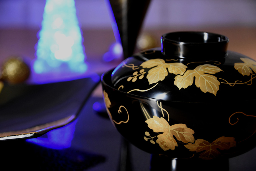 吸物椀 箔つた蒔絵 黒 漆塗り 12-00505 漆器の井助