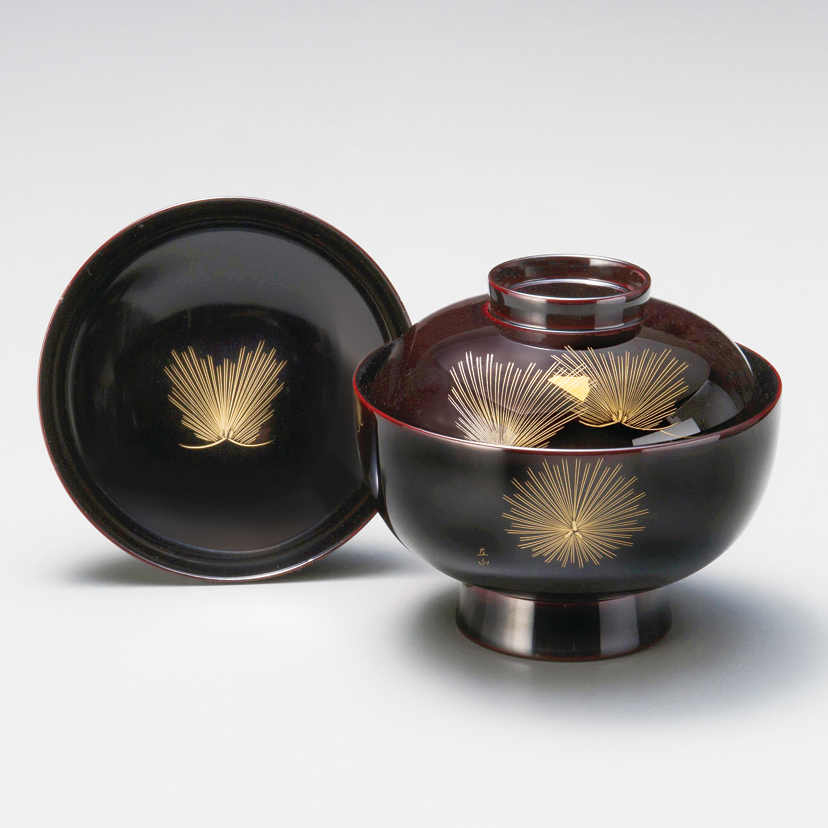 雑煮椀 沈金 招福松 溜 漆塗り・木製 12-01001 漆器の井助