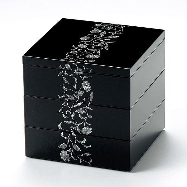 三段重箱 5.5寸 アールデコ 溜 12-15101 漆器の井助