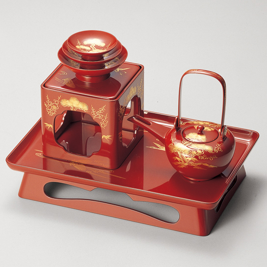 屠蘇器 松竹梅鶴亀 朱/黒 木製 漆塗り 12-15201/15202 漆器の井助