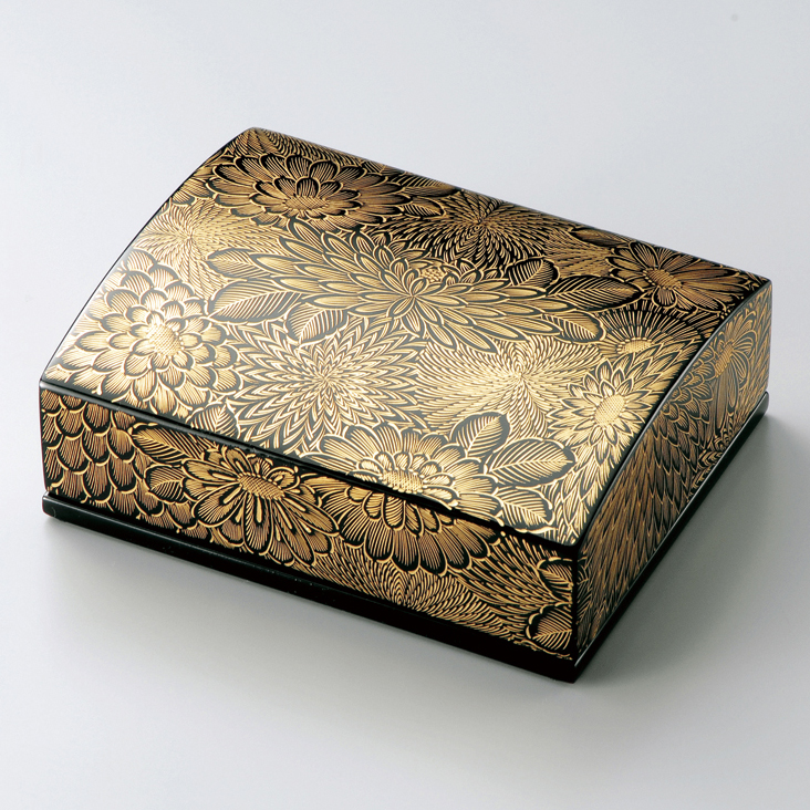 名刺箱 沈金菊彫 大 黒 木製 漆塗り 名刺入れ・名刺ケース 12-12305