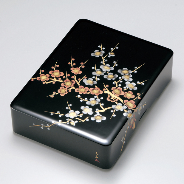 文庫 沈金紅白梅 黒 漆塗り・木製 12-13003 漆器の井助