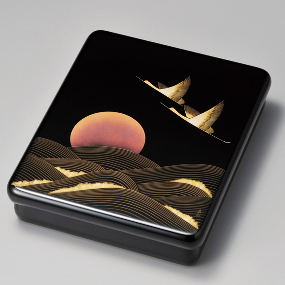 光琳文庫 夫婦日の出鶴 黒内梨地 漆塗り・木製 12-13105 漆器の井助