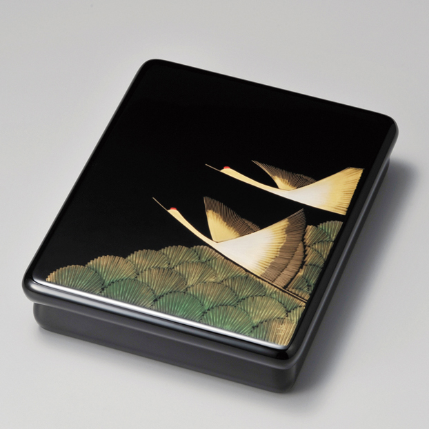 文庫 沈金松に鶴 黒 漆塗り・木製 (製造中止) 漆器の井助