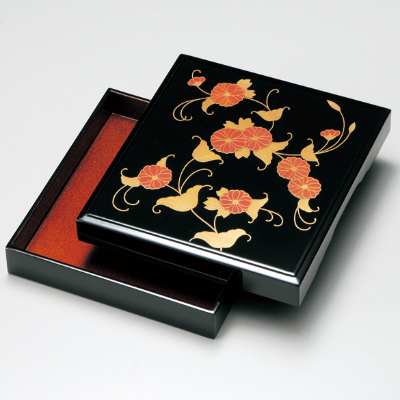 半唐戸硯箱 菊唐草 黒内梨地 漆塗り・木製 11-14205 (製造中止) 漆器の井助