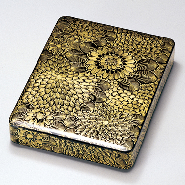 硯箱 菊総彫 黒 漆塗り・木製 11-14203 (製造中止) 漆器の井助