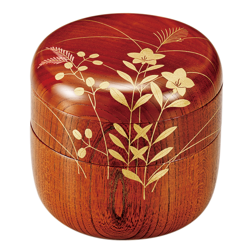 信玄弁当 箔絵秋草 木製 漆塗り FC19-2 漆器の井助