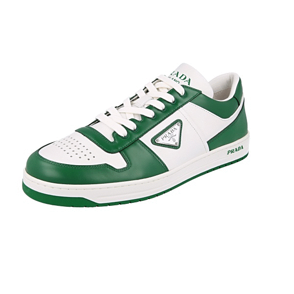 PRADA DOWNTOWN SNEAKERS SHOES 2EE364 GREEN WHITE LEATHER US 10.5