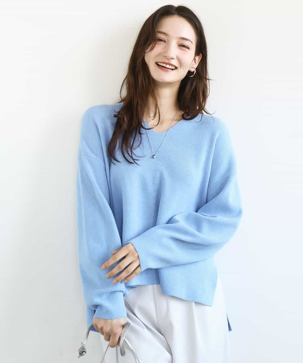 片畦編みVネックニット/洗える(ニット・セーター) | MK MICHEL KLEIN