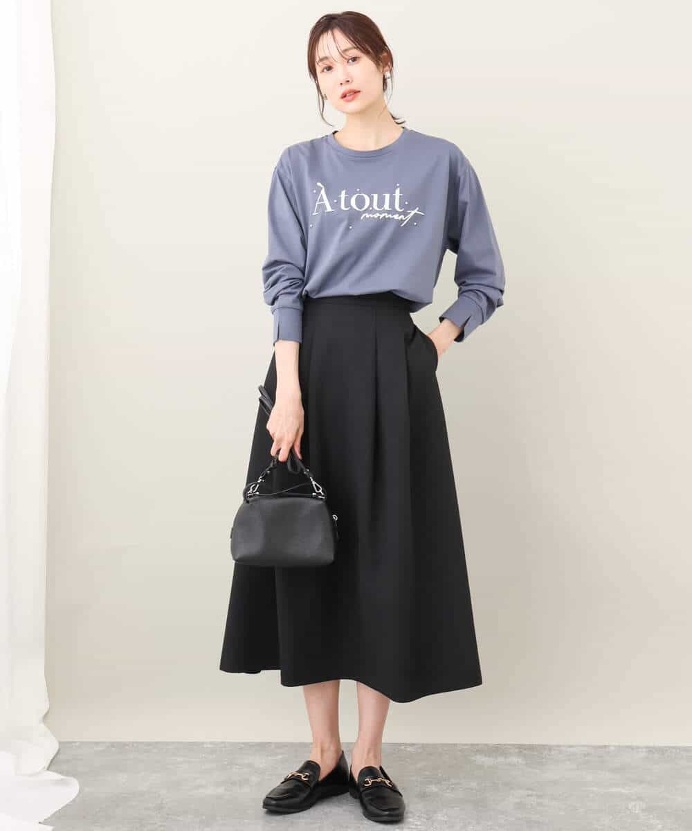 千鳥ジャガードタックフレアスカート/洗える(ロング・マキシ丈スカート