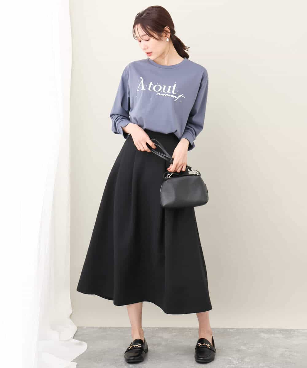 千鳥ジャガードタックフレアスカート/洗える(ロング・マキシ丈スカート