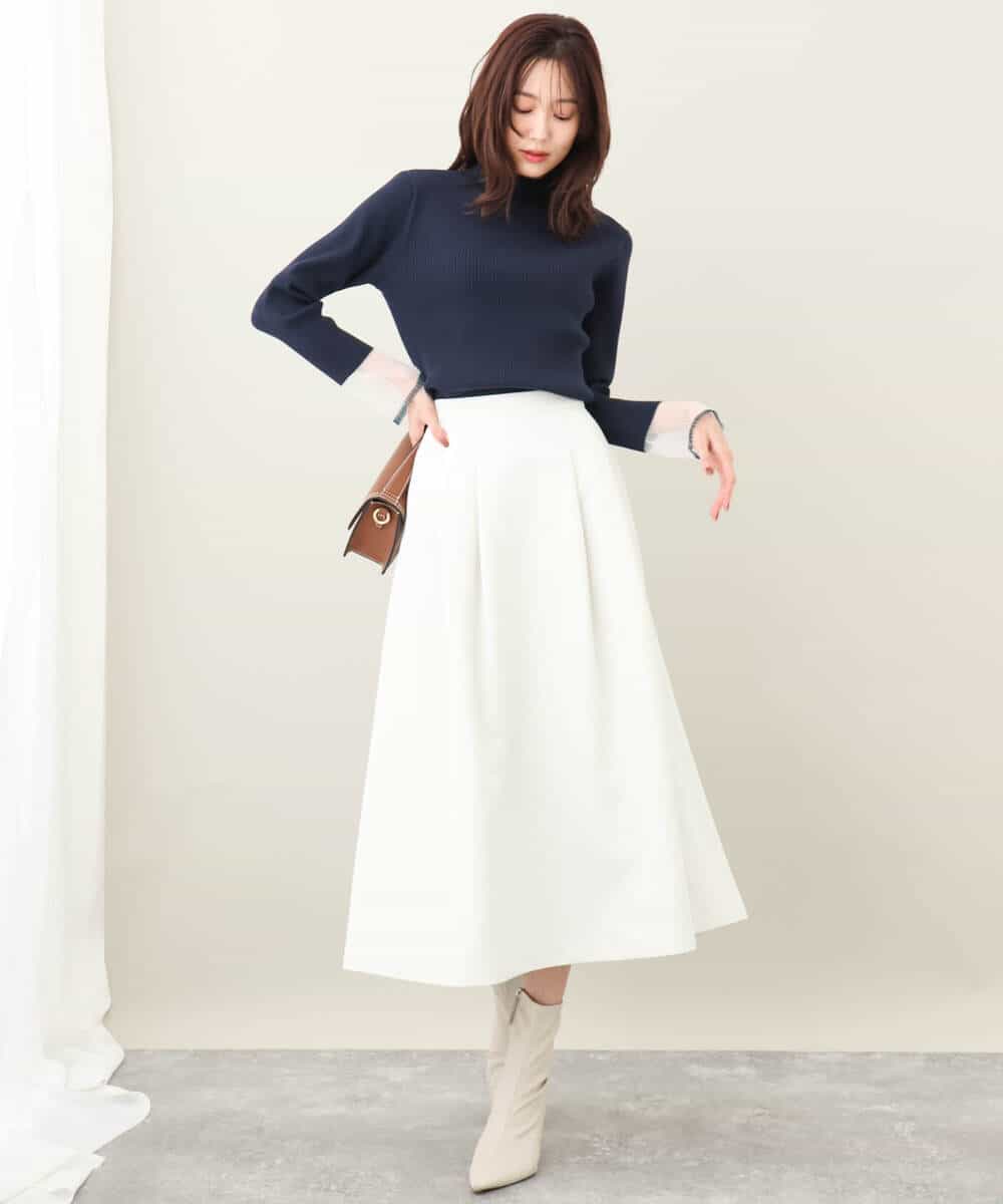 千鳥ジャガードタックフレアスカート/洗える(ロング・マキシ丈スカート