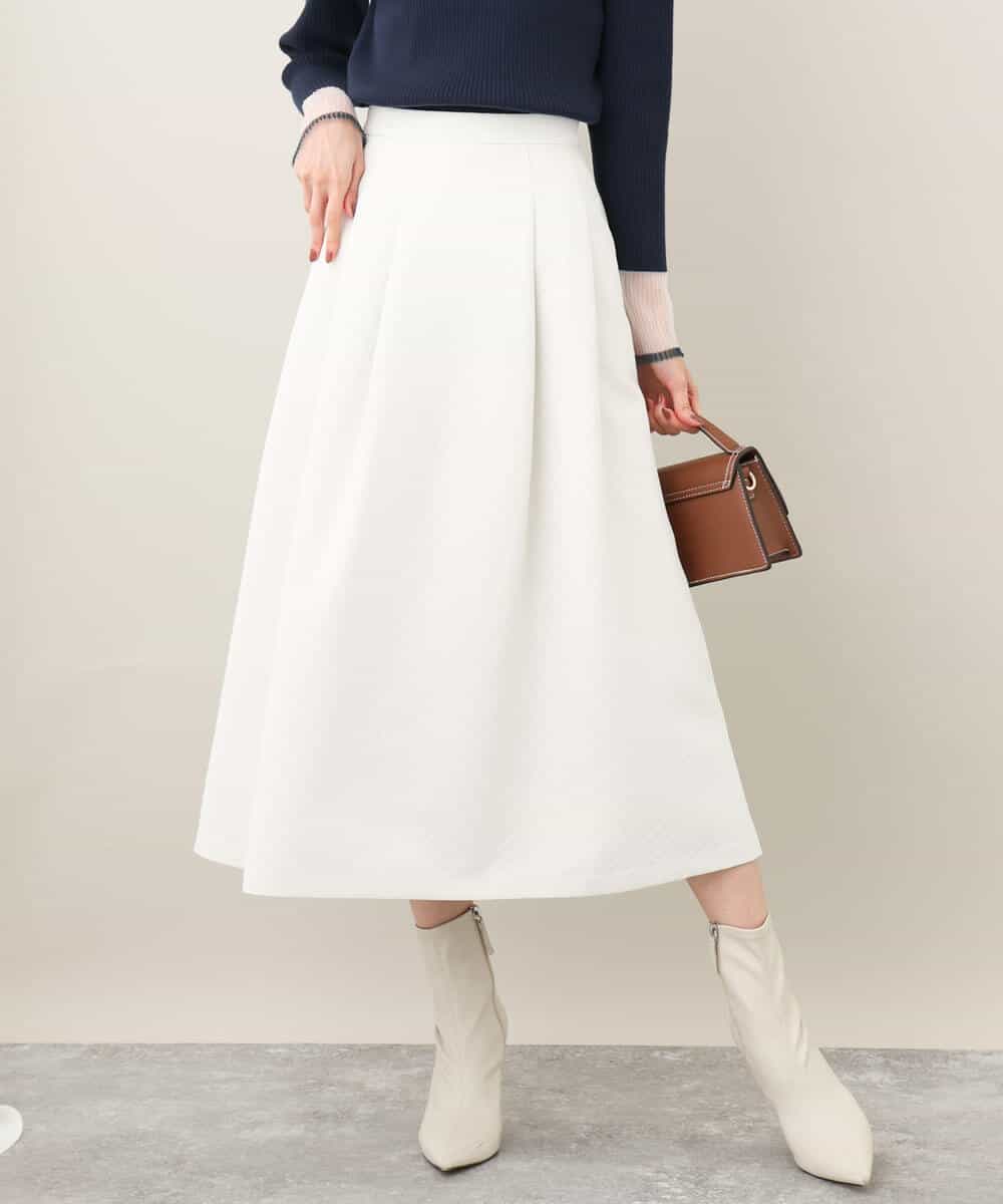 千鳥ジャガードタックフレアスカート/洗える(ロング・マキシ丈スカート