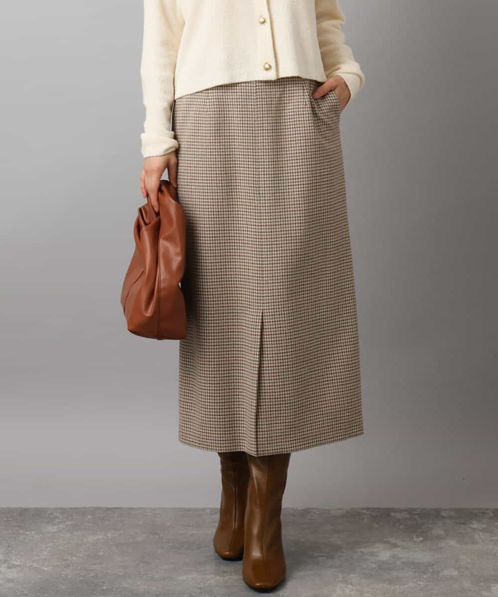 ガンクラブチェック柄ナロースカート/洗える(ロング・マキシ丈スカート