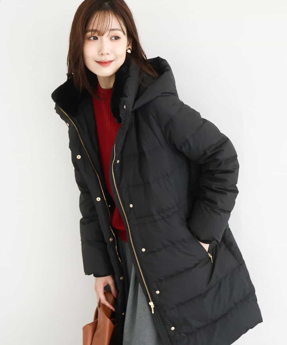 ベネトン ロングダウンコート ブラック 42 ベルト付き ダブル