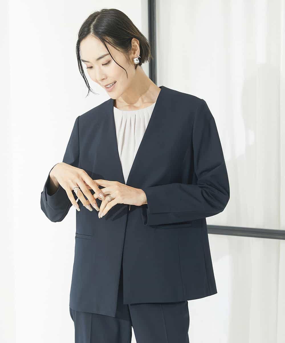 ストレッチノーカラージャケット(セットアップ対応/3サイズあり)(ノー