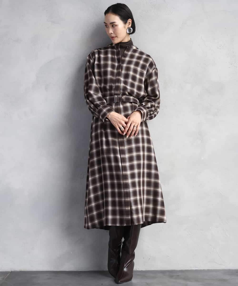 バンドカラーチェックシャツワンピース(ワンピース) | MICHEL KLEIN