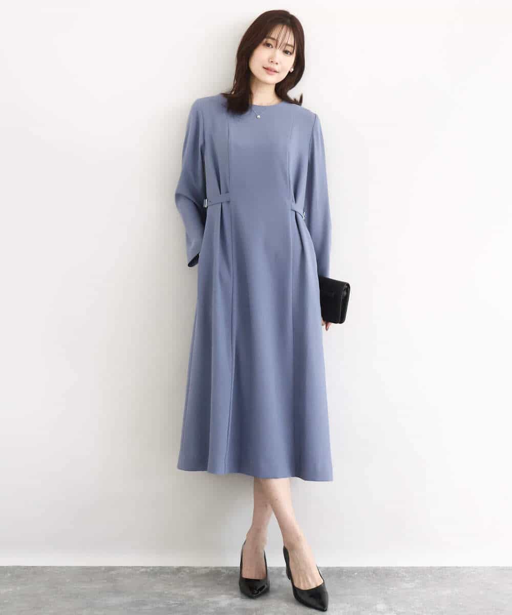 サテンジョーゼット サイドベルトワンピース/洗える(ワンピース) | MK