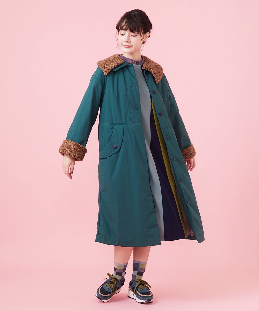 2WAY】中綿ナイロンロングコート(ステンカラーコート) | Jocomomola