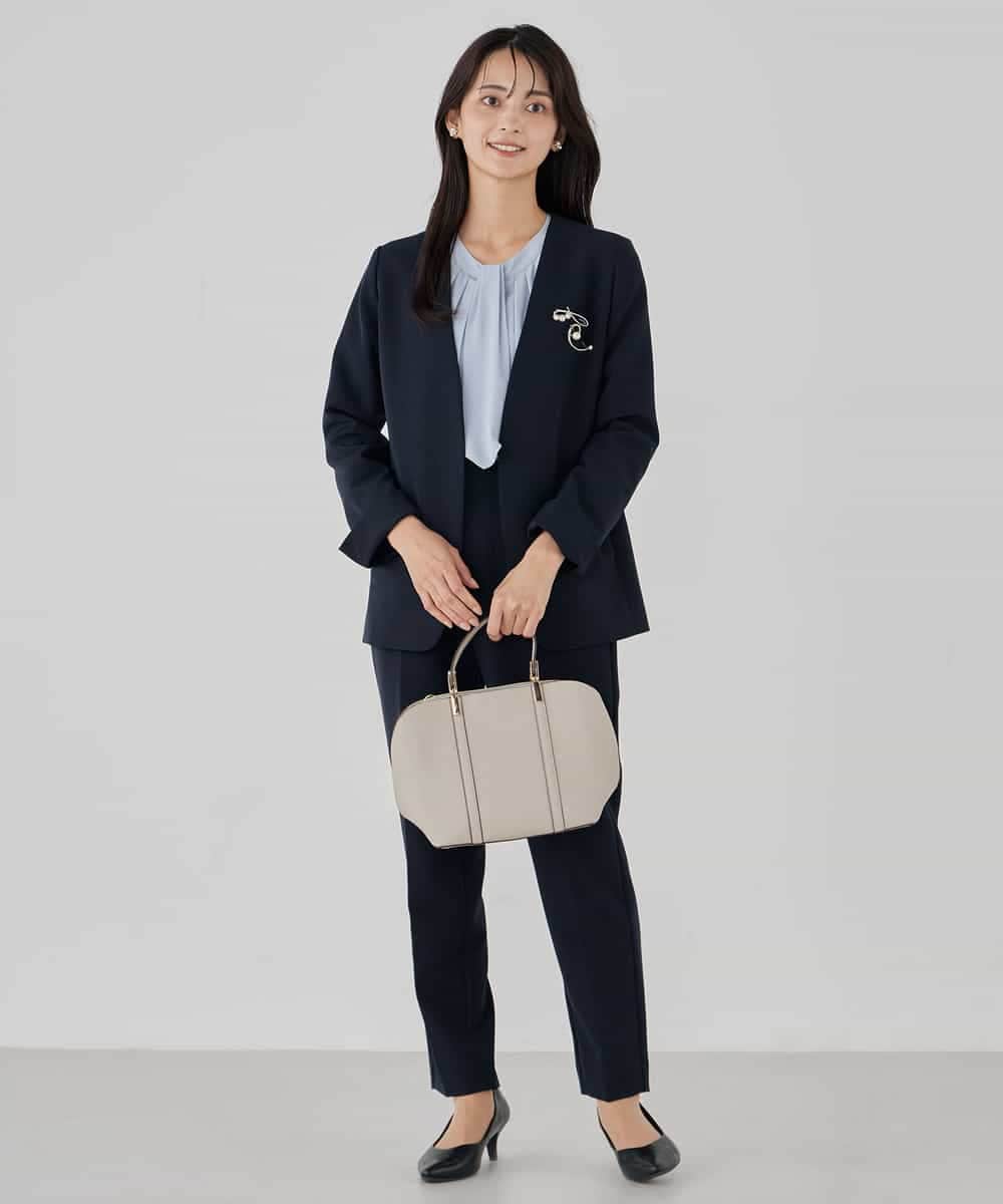 洗える/ストレッチ/セットアップ対応】ダブルクロスVネックノーカラー