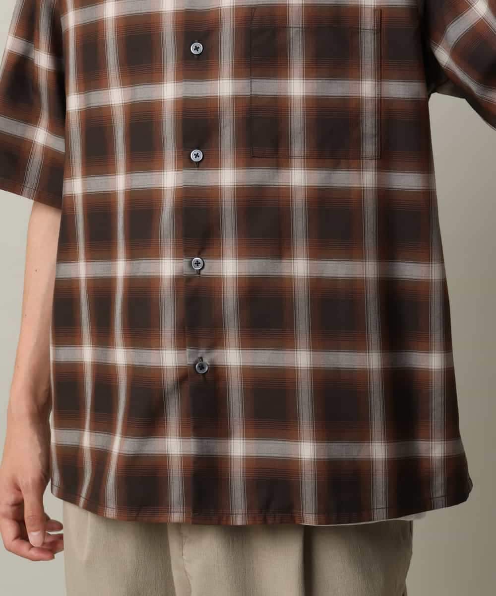 接触冷感/イージーケア】オンブレチェック柄オープンカラーシャツ