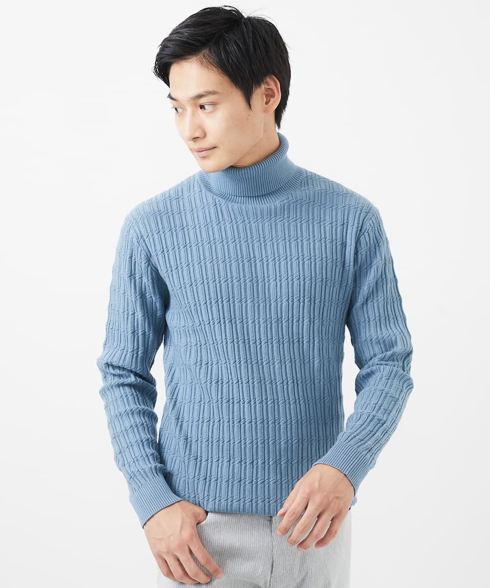 残りわずか/洗濯機で洗える】タートルニット/ステアストライプ(ニット