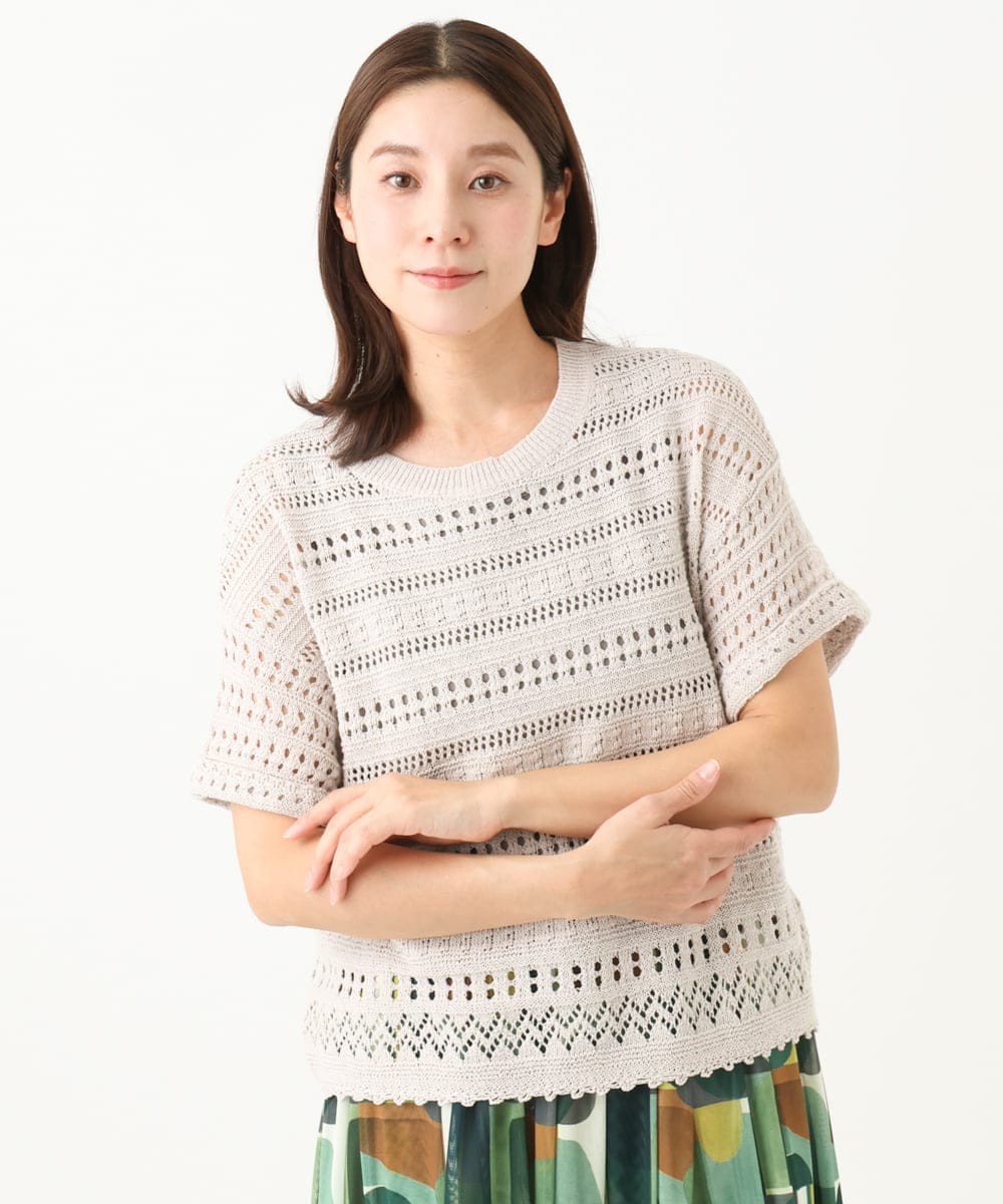 洗える]透かし編み半袖ニット(ニット・セーター) | GIANNI LO GIUDICE