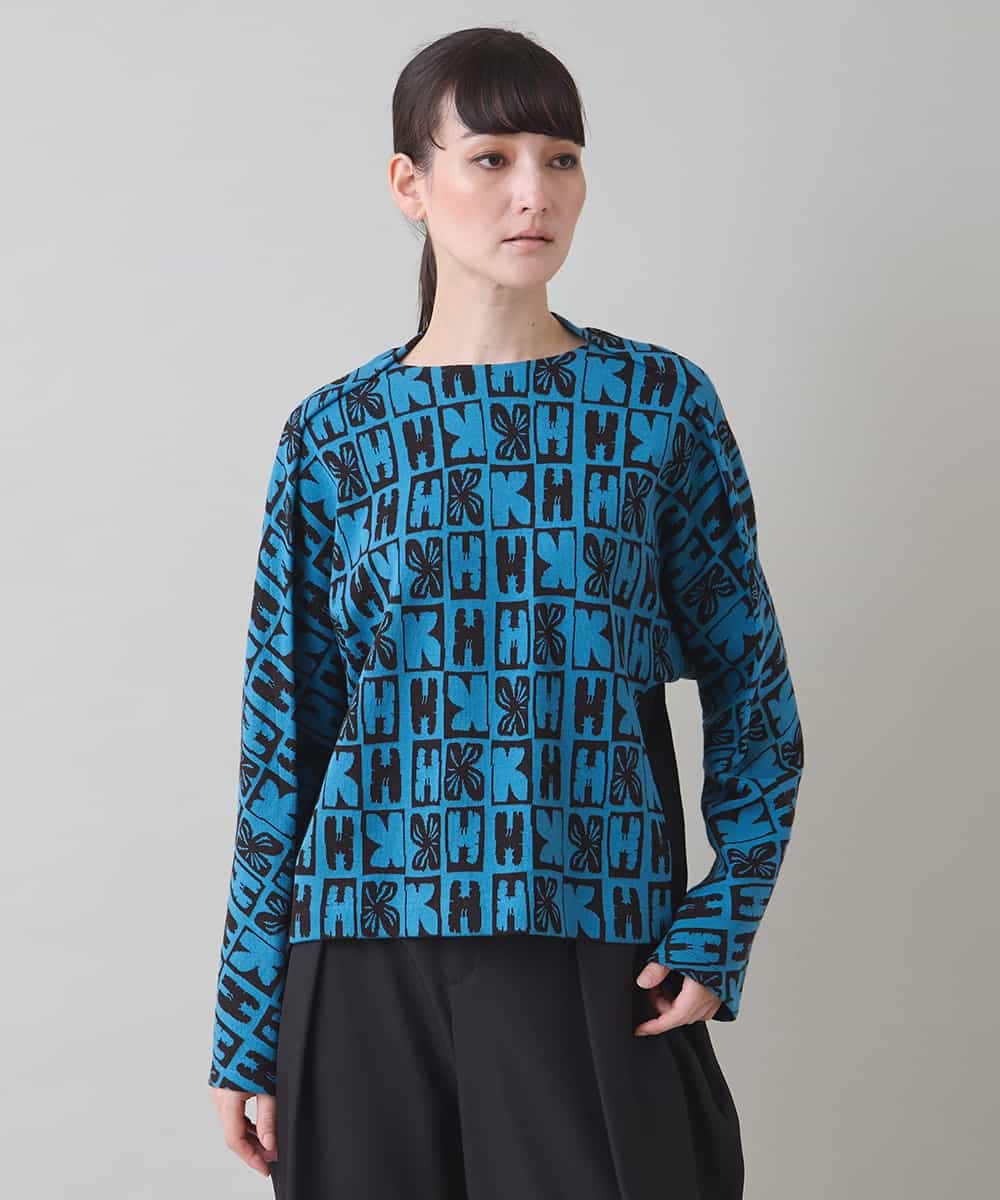 HKフラワーロゴジャカードニットプルオーバー/日本製(ニット・セーター