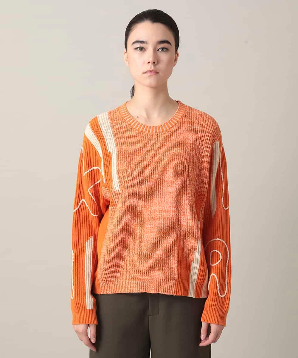 ロゴデザインインターシャニットプルオーバー/洗える(ニット・セーター