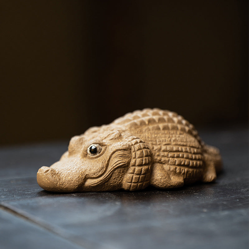 IwaiLoft クロコダイルの置物 陶器 茶寵 手作り オブジェ かわいい