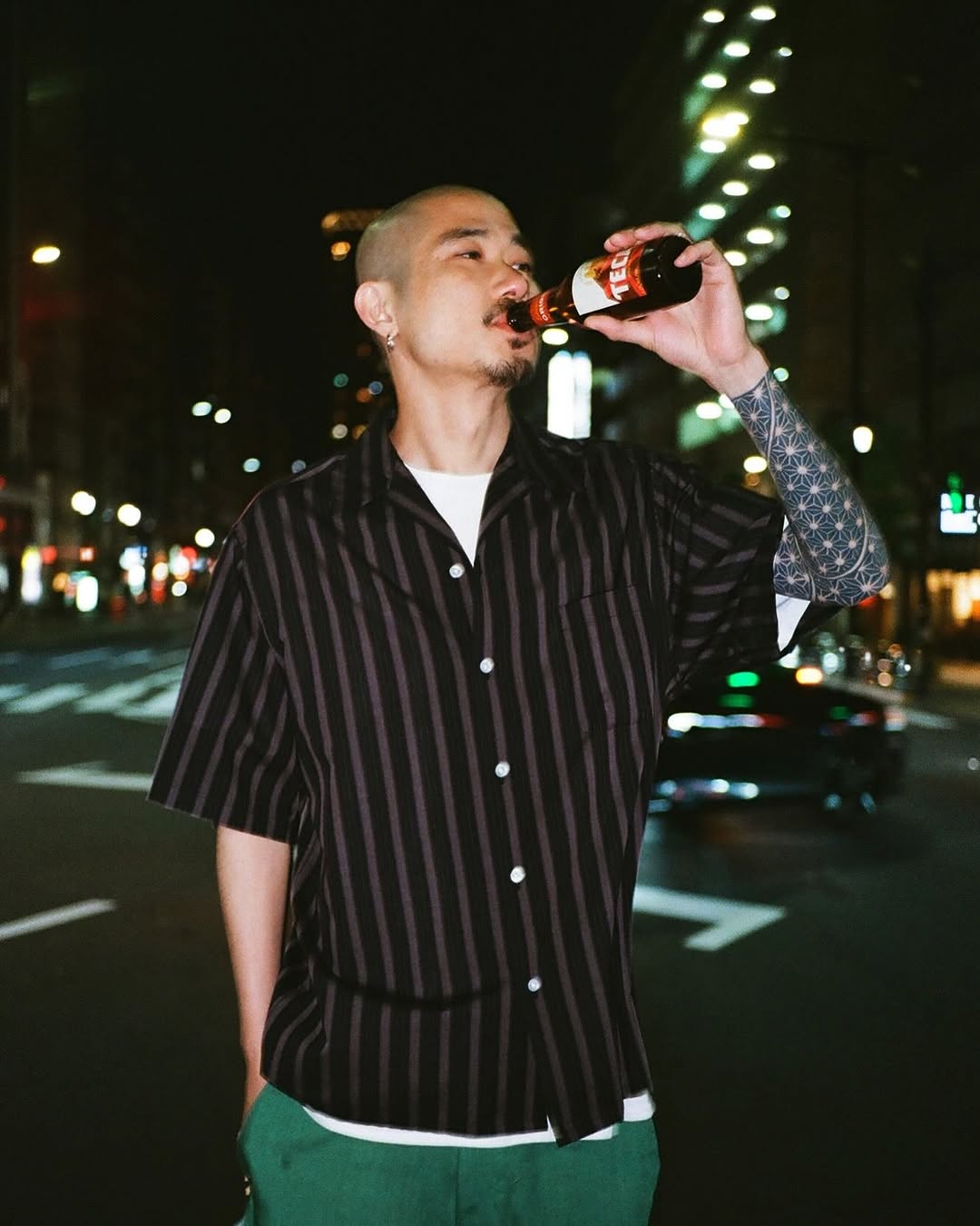 WACKO MARIA/STRIPED OPEN COLLAR SHIRT（BLACK）［ストライプオープン