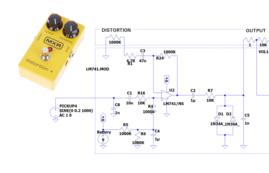 シミュレーションでお勉強：元祖ハードクリッピング MXR Distortion+の