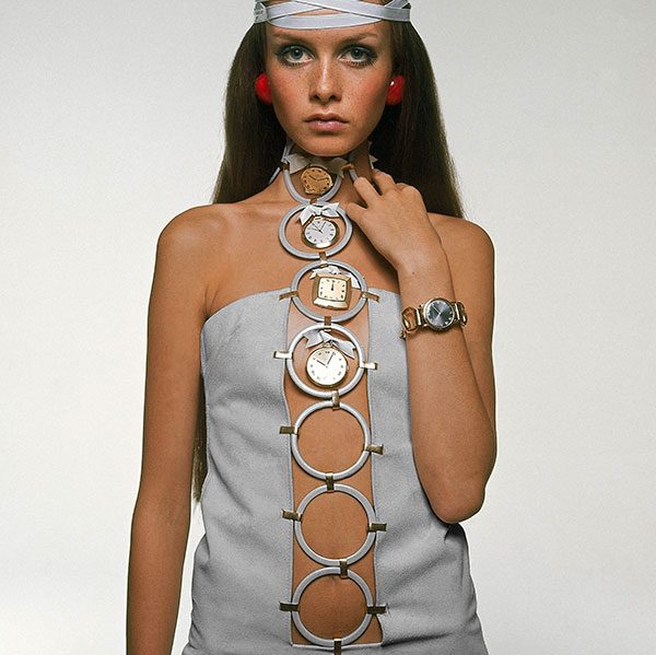 Watch Out! It's Twiggy in a Swinging '60s Timepiece-Covered Dress