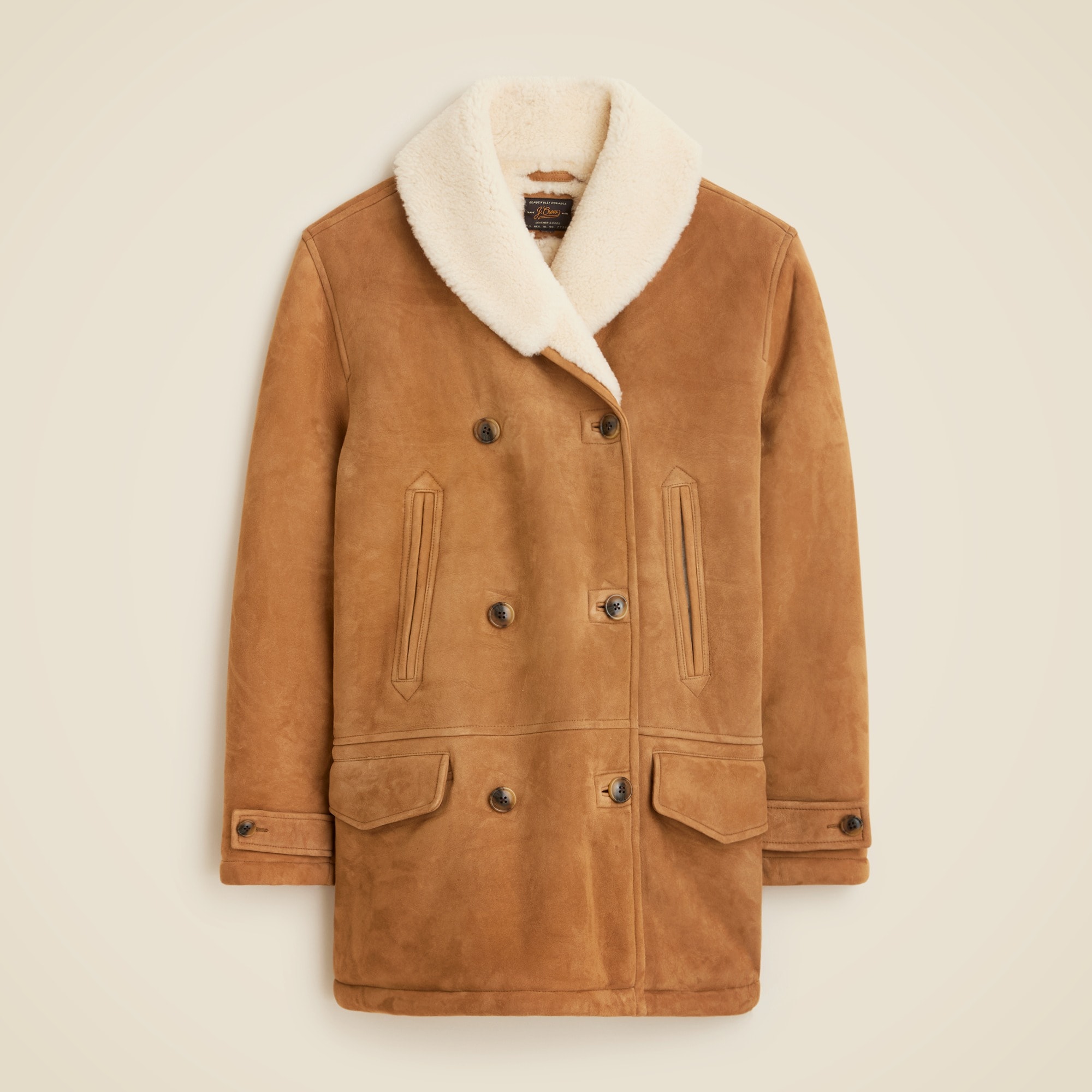 Suede Double-breasted Coat With Italian Merino Shearling For Men