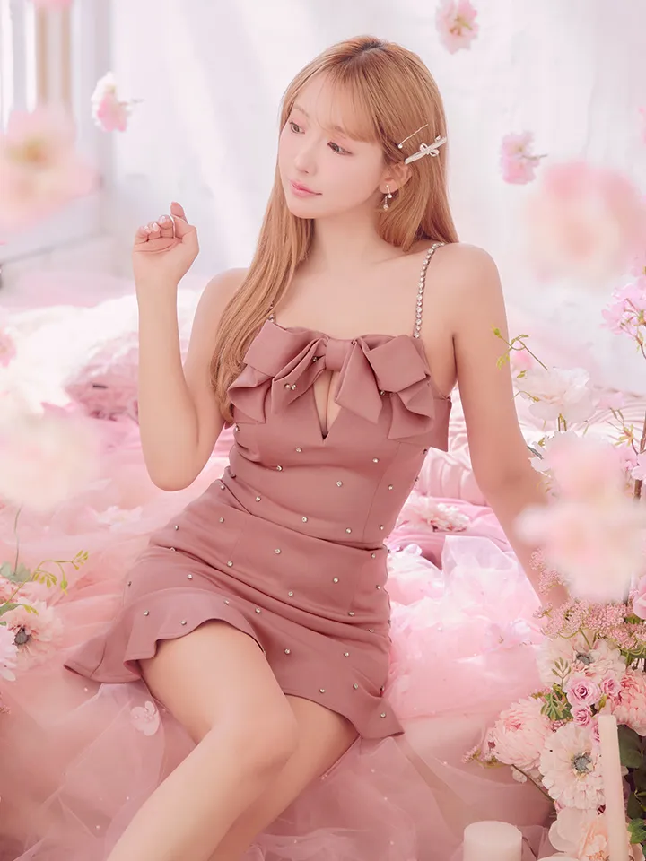 送料無料!】リボンビジューキャミセットアップドレス/キャバドレス【XS