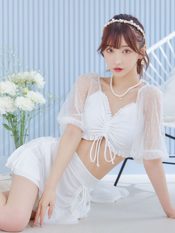 即日発送！】【ビキニ】【水着】ドットチュール袖バストフリルビキニ 3