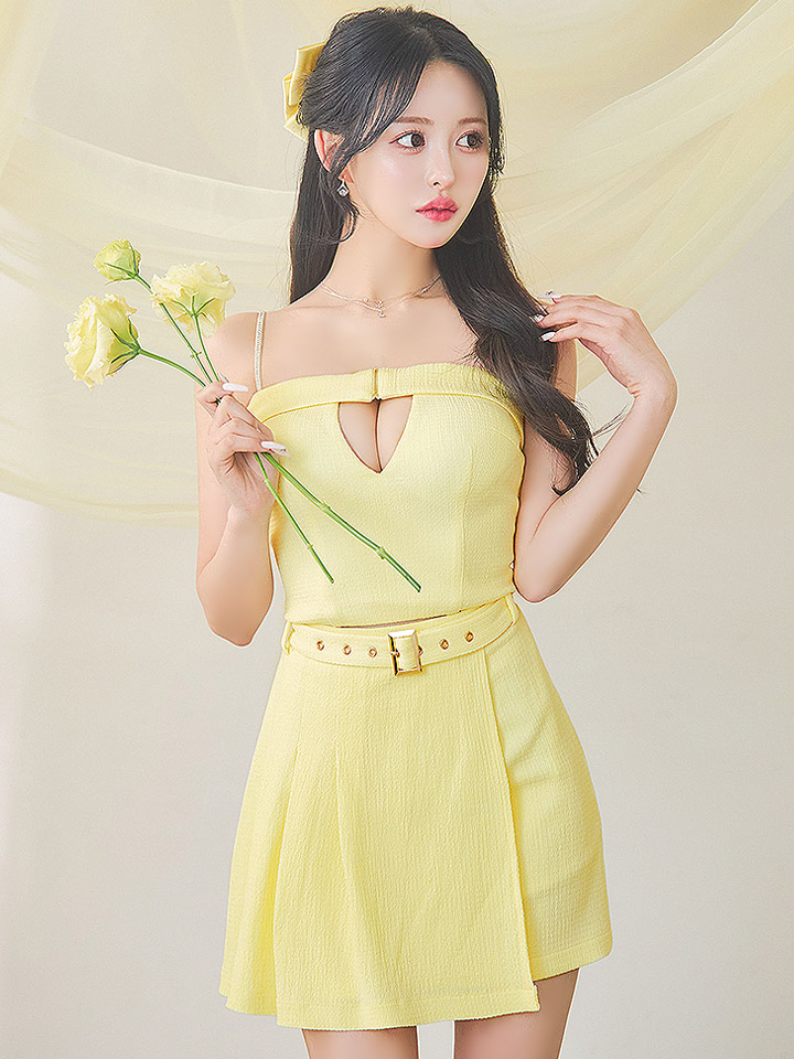 即日発送】送料無料！ワッフルイエローキャミソールセットアップ