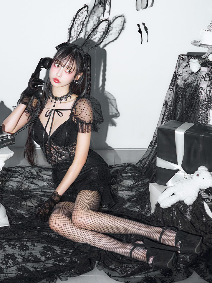 即日発送！】【ハロウィン】セクシーレースバニー半袖セットアップ